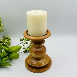 Pottery Barn Fruitwood Natural Candle Holder.